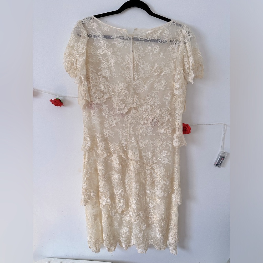 Vintage Cream Lace Ruffle Dress M L - Picture 5 of 10